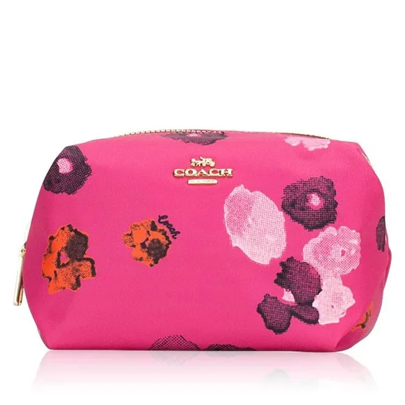 Coach Pink Floral Print Halftone Small Boxy Cosmetic Case